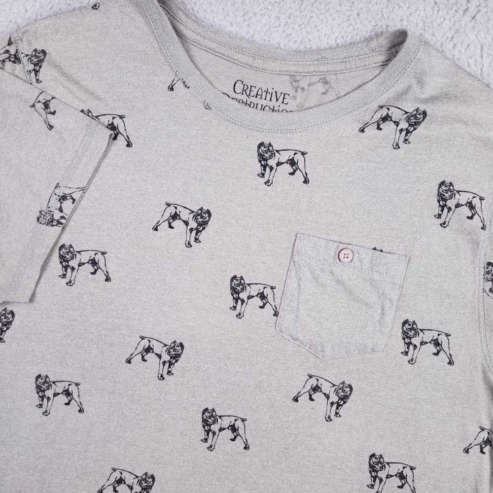 Creative Destruction T Shirt Mens XL Gray Pitbull All Over Print Pocket Tee
